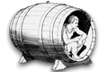 Illustration of a person sitting inside a barrel on a white background